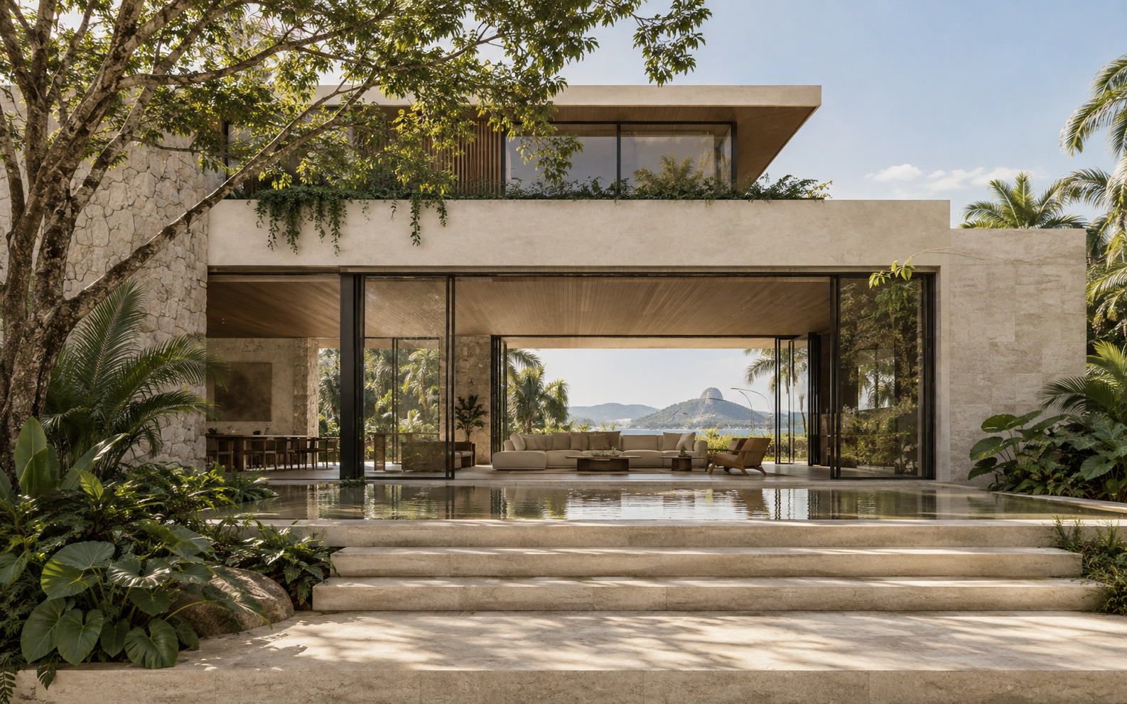 Residência contemporânea integrada a um jardim tropical